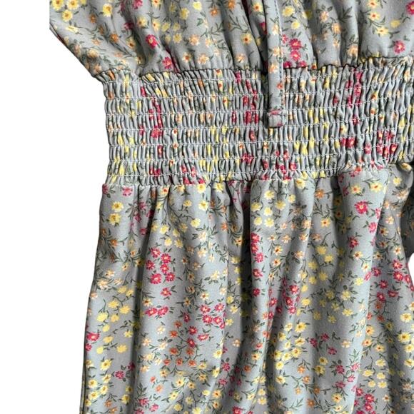 No Comment Mini Dress Floral Blue Womens Medium Short Elastic Off Shoulder - Picture 2 of 6